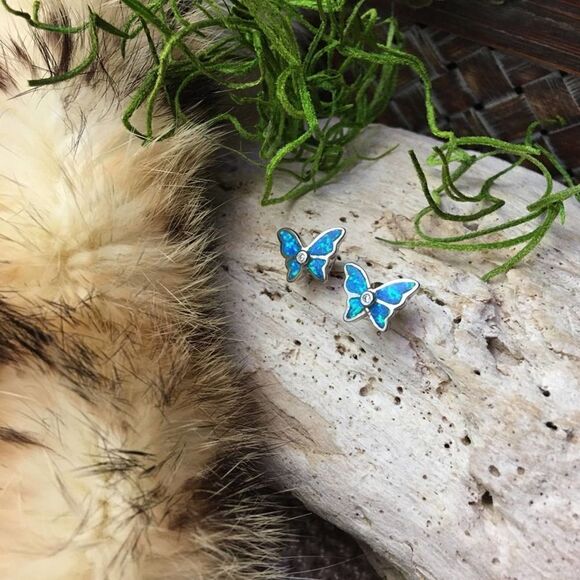 Butterfly Blue Opal CZ Sterling Silver Earrings - Picture 3 of 6